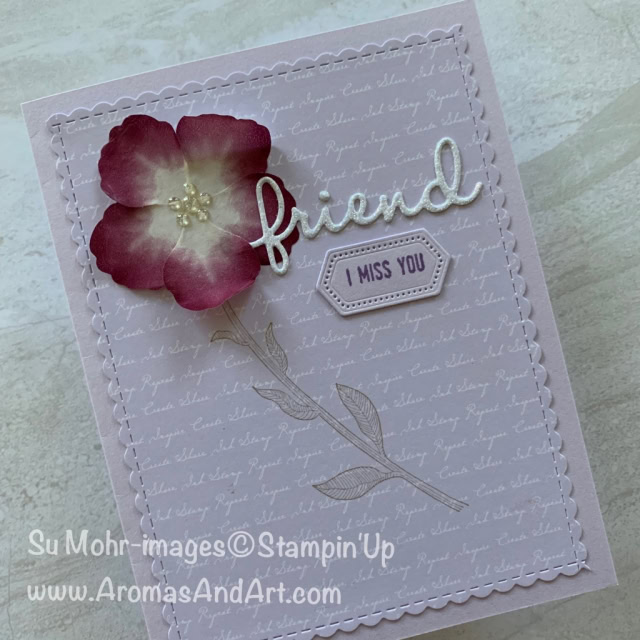 By Su Mohr; Click READ or VISIT to go to my blog for details! Featuring: Pressed Petals Washi Tape, Well Written Dies, Stitched NestedLabel Dies, Itty Bitty Greetings, Be Mine Stitched Dies, In-Color 6X6 DSP, #missyoucards #friendshipcards #handmadecards #handcrafted #diy #cardmaking #washitape #pressedpetals #daisylane #flowers #flowersoncards 