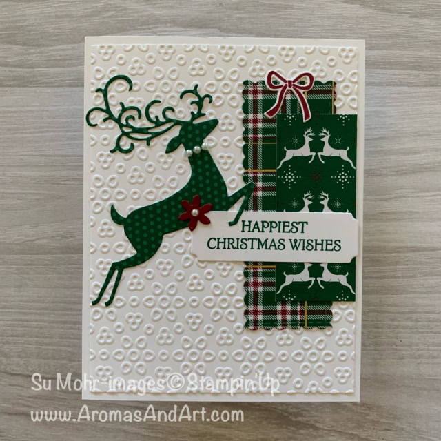 By Su Mohr; Click READ or VISIT to go to my blog for details!! Featuring: Detailed Deer Dies, Dashing Deer Stamp Set; Be Mine Stitched Dies, Beautiful Bouquet Stamp Set, Bouquet Bunch Dies, Eyelet Lace embossing Wrapped In Plaid Designer Paper; #christmascards #holidaycards #wrappedinplaid #reindeer #reindeeroncards #handmadecards #handcrafted #diy #cardmaking #holiday2019