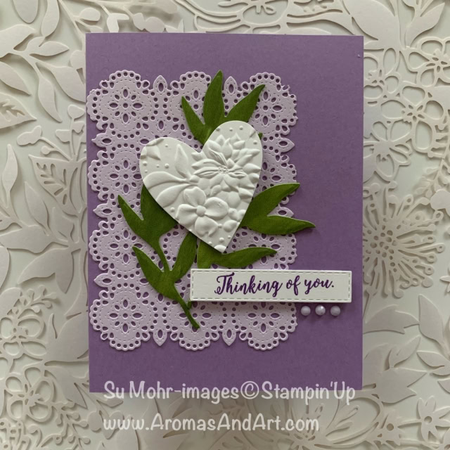 By Su Mohr for FMS; Click READ or VSIT to go to my blog for details! Featuring: Stitched Lace Dies, Be Mine Stitched Dies, Frosted Bouquet Dies, Country Floral embossing, Perennial Essence DSP; #friendshipcards #sympatheycards #stitchedlace #frostedbouquet #beminestitched #heartsoncards #thinkingofyou #handmadecards $handcrafted #diy #cardmaking #cardchallenges #cardsketches #stampinup