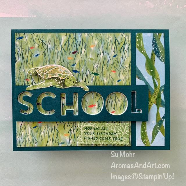 By Su Mohr for Fusion; Click READ or VISIT to go to my blog for details! Featuring:Whale Done STamp Set, Whale Of A Time Designer Paper, Playful Alphabet Dies; #schooloffish #school #alphabet #playfulalphabet #whaledone #whaleofatime #handmadecards #handcrafted #diy #papercrafting #cardmaking #cardchallenges #cardsketches #fish #fish on cards #turtles #turtlesoncards