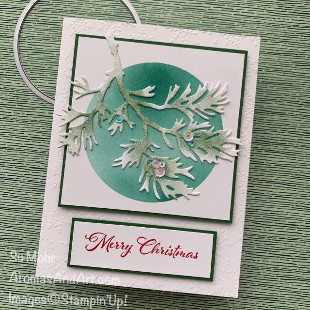 By Su Mohr for GDP269; Click aromasandart.com for details! Featuring: Beautiful Boughs Dies, Layering Circles Dies, Winter Snow embossing, Cherish The Season Stamp Set; #christmascards #holidaycards #holiday2020 #beautifulboughs #layeringcircles #blendingbrushes #wintersnowembossing #cherishtheseason #handmadecards #handcrafted #diy #cardmaking #papercrafting #cardinstruction #colorcombos 