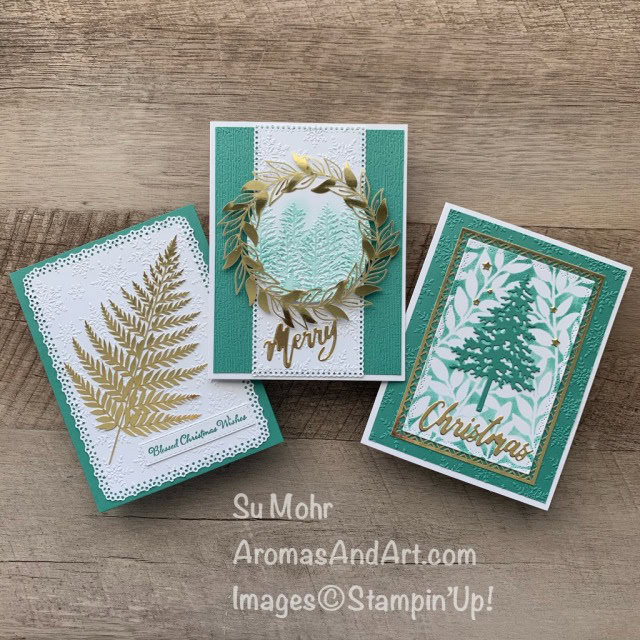 By Su Mohr for Stamping Sunday; Click READ or VISIT to go to my blog for details! Featuring: Forever Gold Specialty Paper,Winter Snow embossing, Ornate layers Dies, Word Wishes Dies, Pine Woods Dies, Nature's Thoughts Dies, Evergreen Forest embossing; #stampinsunday #christmascards #holidaycards #forevergoldpaper #handmadecards #handcrafted #diy #cardmaking #papercrafting #cardinstruction