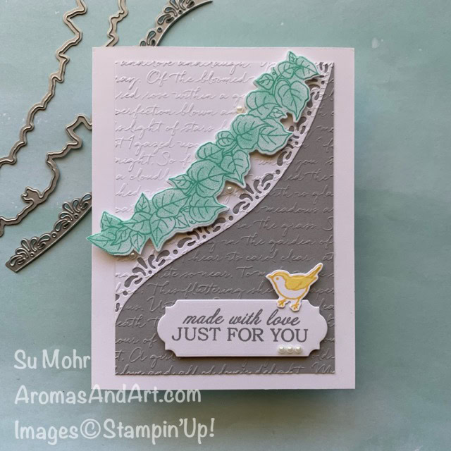 By Su Mohr for GDP265; Click READ or VISIT to go to my blog for details! Featuring: Quite Curvy Stamp Set, Curvy Dies, Scripty embossing, Ornate Frames Dies, Pearls; #quitecurvy #curvydies #curvycelebrations, #friendshipcards #colorcombinations #scriptembossing #ornateframes #stampinup #2020-2021 #handmadecards #handcrafted #diy #cardmaking #papercrafting #cardinstruction #jan-juneminicatalog