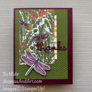 By Su Mohr for Fab Fri and #onstageathome; Click READ or VISIT to go to my blog for details! Featuring: Dragonfly Garden Bundle, Dragonflies Punch, Dandy Garden Designer Paper, Well Written Dies, Tasteful Textile embossing; #dragonflygarden #dandygarden #dragonflies #dragonfliesoncards #dragonflypunch #onstageathome #thankyoucards #wellwrittendies #handmadecards #handcrafted #diy #cardmaking #papercrafting #cardinstruction #cardsketches #alternativecards