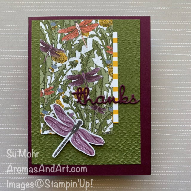 By Su Mohr for Fab Fri and #onstageathome; Click READ or VISIT to go to my blog for details! Featuring: Dragonfly Garden Bundle, Dragonflies Punch, Dandy Garden Designer Paper, Well Written Dies, Tasteful Textile embossing; #dragonflygarden #dandygarden #dragonflies #dragonfliesoncards #dragonflypunch #onstageathome #thankyoucards #wellwrittendies #handmadecards #handcrafted #diy #cardmaking #papercrafting #cardinstruction #cardsketches #alternativecards