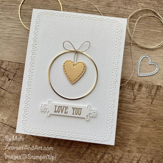 By Su Mohr for GDP275; Click aromasandart.com to go to my blog for details! Featuring: Gold Hoops Embellishment, Ornate Frames Dies, Be Mine Stitched Dies, Ornate Layers Dies, Subtle Textured embossing, Well Said Stamp Set; #heatembossing #valentines #hearts #heartsoncards #lovecards #ornatelayers #gdp275 #sumohr #aromasandart #handmadecards #handcrafted #diy #cardmaking #papercrafting #cardthemes