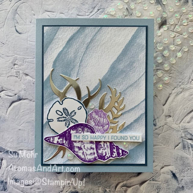 By Su Mohr for GDP276; Click aromasandart.com to go to my blog for details! Featuring: Friends Are Like Seashells Stamp Set, Seaside Seashell Dies, Opal Rounds, Sand & Sea Designer Paper; #seashells #shellsoncards #friendsarelikeseashells #stampinup #sumohr #aromasandart #casethedesigner #cardchallenges #gdp276 #handmadecards #handcrafted #diy #cardmaking #papercrafting #stamping #saleabration2021 #sand&sea