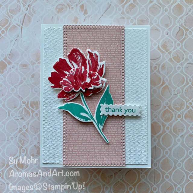 By Su Mohr for GDP281; Click aromasandart to go to my blog for details! Featuring: Art Gallery Bundle, Floral Gallery Dies, Art Gallery Stamp Set, Tasteful Textile Embossing Folder, Ornate Layers Dies; #thankyoucards #flowersoncards #artgallery #floralgallery #gdp281 #globaldesignproject #stampinup #sumohr #aromasandart #handmadecards #handcrafted #diy #cardmaking #papercrafting #colorcombos #cardchallenges