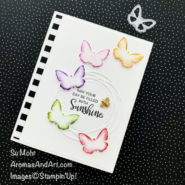 By Su Mohr for PP; Click aromasandart.com to go to my website for details! Featuring: Celebrate With Flowers Stamp Set, Meadow Dies, Painted Labels Dies, Bumblebee Trinkets; #celebratewithflowers #meadowdies #paintedlabelsdie #bees #beesoncards #bumblebees #handmadecards #handcrafted #diy #cardmaking #papercrafting #sumohr #aromasandart.com/shop #aromasandart.com #stampinup #cleanandsimple